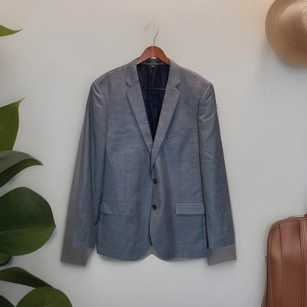 NEW J. Crew Ludlow Blazer Men 46L Gray Wool Pinstripe Tollegno 1900 Italy Fabric